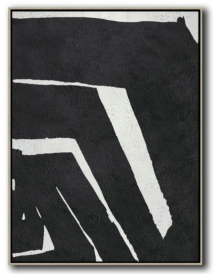 Colorful Wall Art,Black And White Minimal Painting On Canvas - Oversized Art